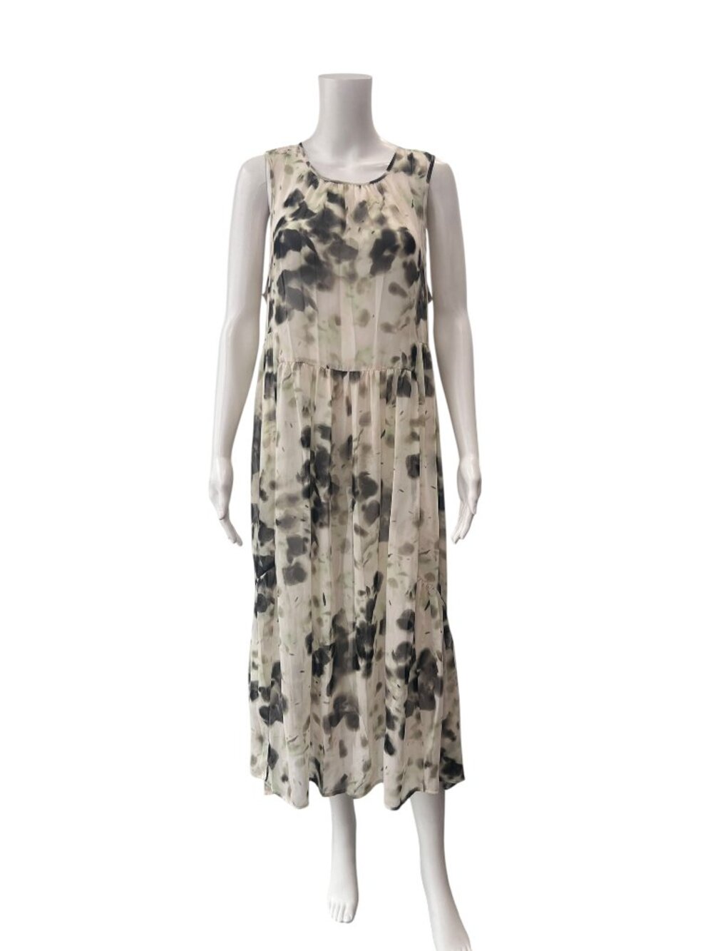 Simply Vera Wang Ivory White Watercolor Pleated Midi Dress size Large